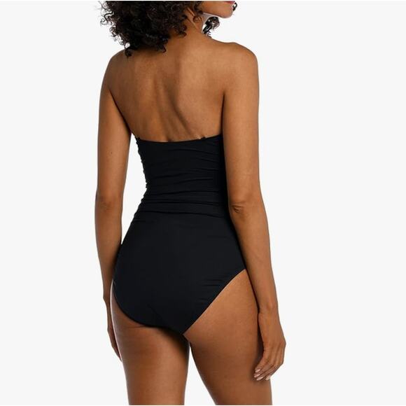 La Blanca One Piece Swim Suit Solid Black Sweetheart Neckline Size 12 NWT - Picture 4 of 8